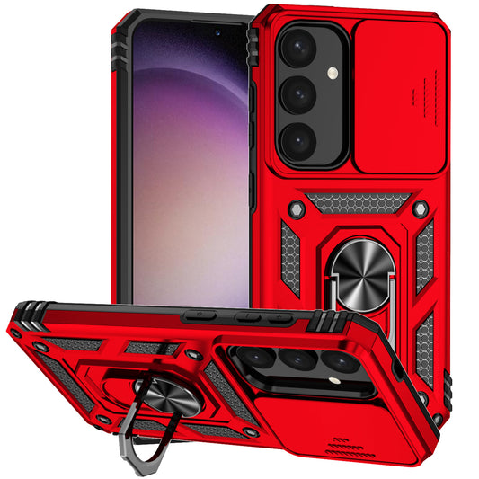 Case with Camera Slide Protector Kickstand PC+TPU Red Phone Cover - For Samsung Galaxy S24