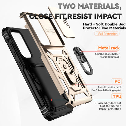 Case with Camera Slide Protector Kickstand PC+TPU Gold Phone Cover - For Samsung Galaxy S24