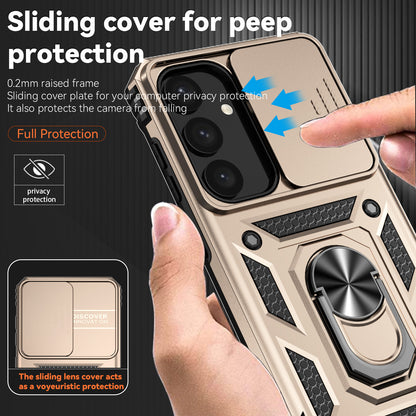 Case with Camera Slide Protector Kickstand PC+TPU Gold Phone Cover - For Samsung Galaxy S24