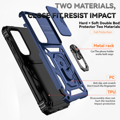 Case with Camera Slide Protector Kickstand PC+TPU Blue Phone Cover - For Samsung Galaxy S24