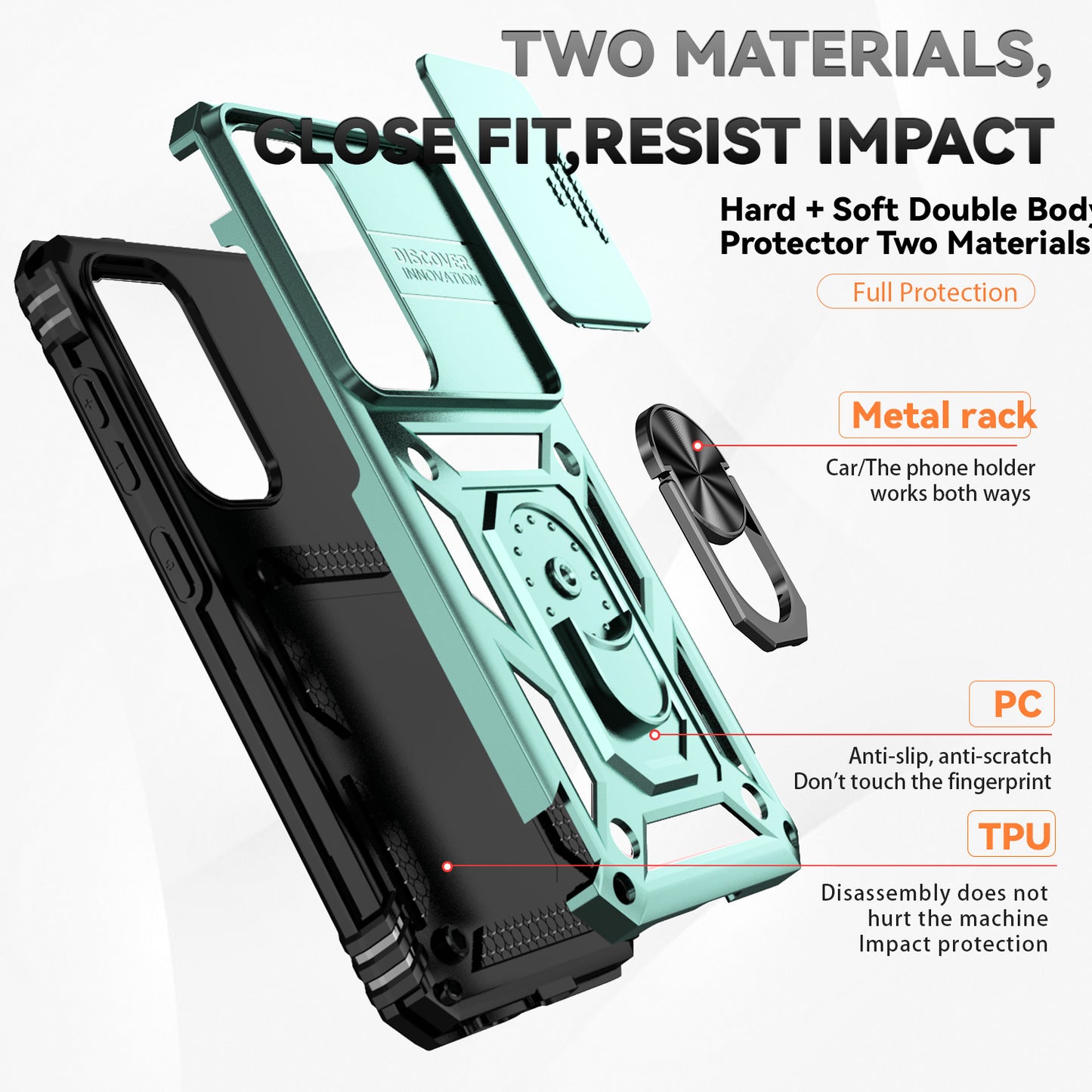 Case with Camera Slide Protector Kickstand PC+TPU Green Phone Cover - For Samsung Galaxy S24