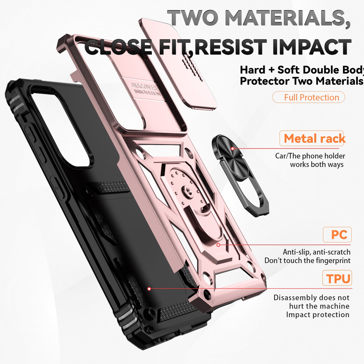 Case with Camera Slide Protector Kickstand PC+TPU Rose Gold Phone Cover - For Samsung Galaxy S24