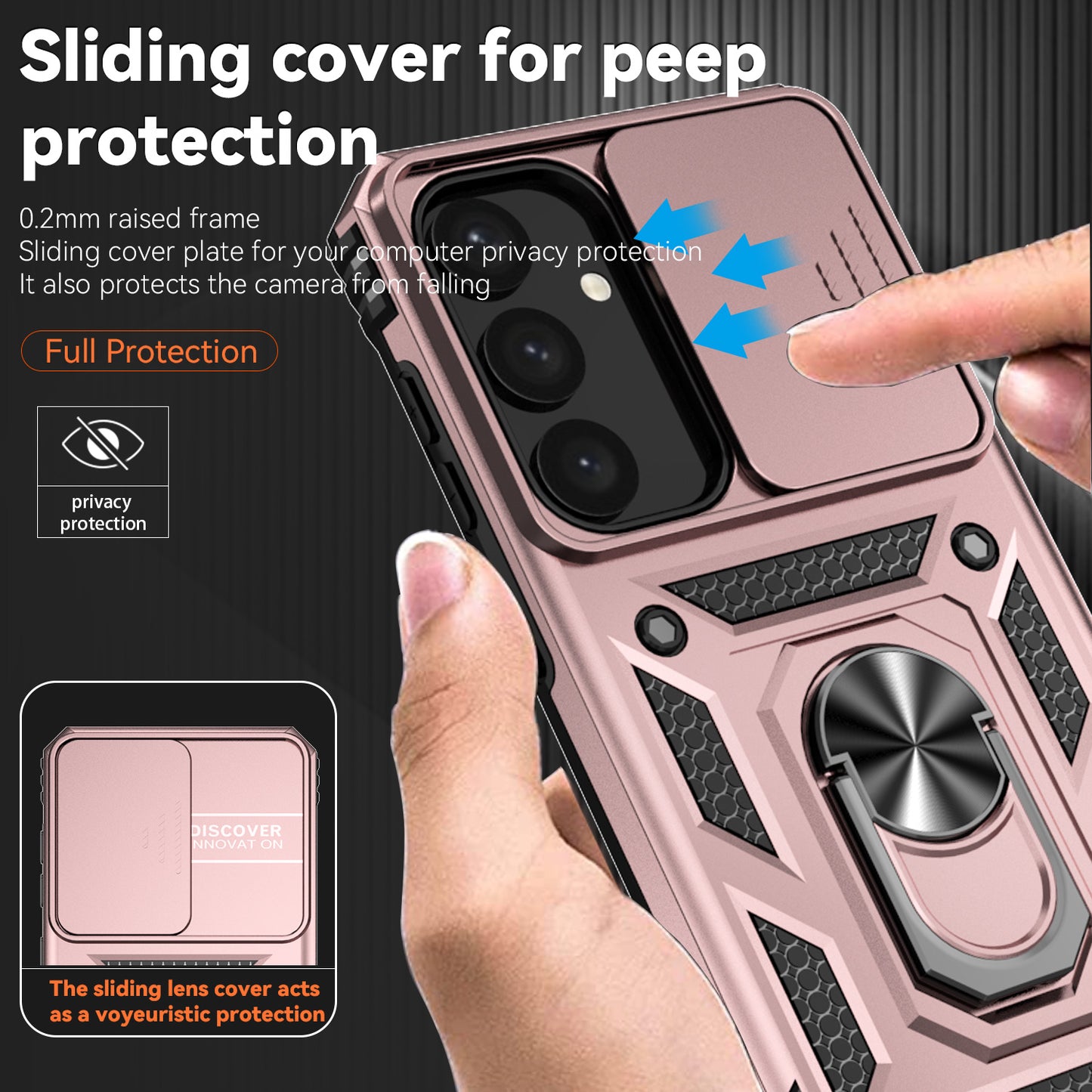 Case with Camera Slide Protector Kickstand PC+TPU Rose Gold Phone Cover - For Samsung Galaxy S24