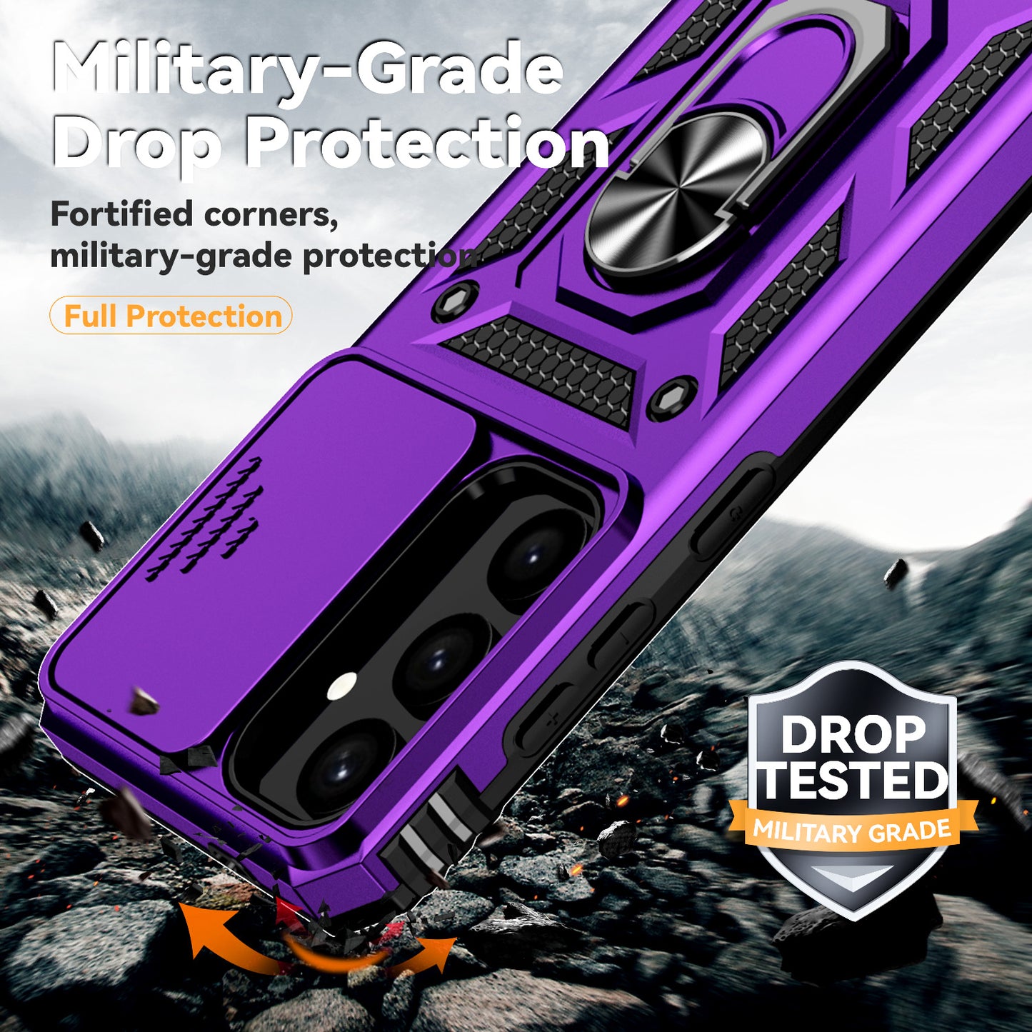 Case with Camera Slide Protector Kickstand PC+TPU Purple Phone Cover - For Samsung Galaxy S24