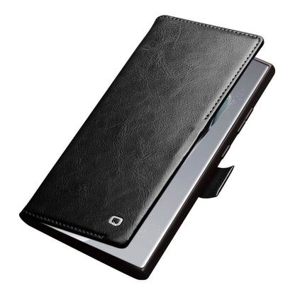 Qialino Wallet Case Genuine Cow Leather Black Folio Flip Cover - For Samsung Galaxy S24 Ultra