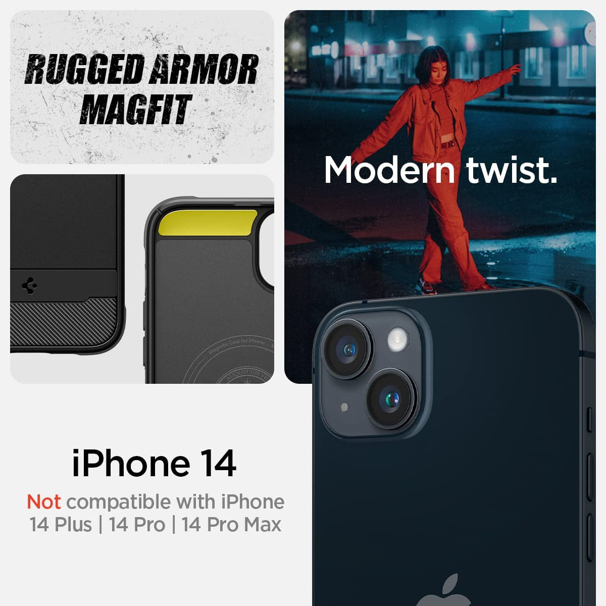 Spigen Rugged Armor Magfit Matte Black Case - For iPhone 14 - mosaccessories