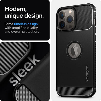 Spigen Rugged Armor Matte Black Case - For iPhone 13 Pro Max - mosaccessories