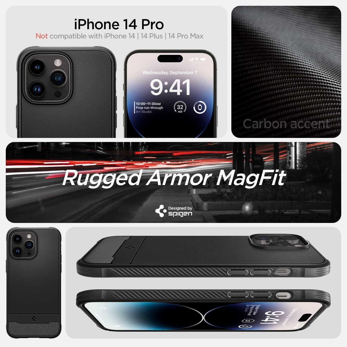 Spigen Rugged Armor Magfit Matte Black Case - For iPhone 14 Pro - mosaccessories