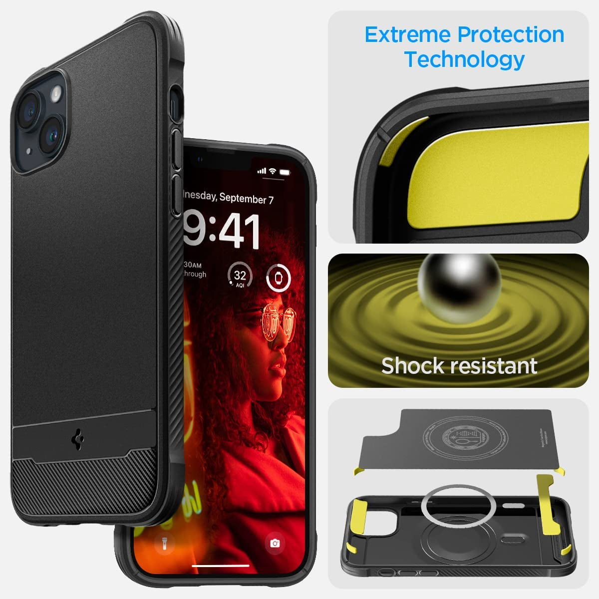 Spigen Rugged Armor Magfit Matte Black Case - For iPhone 14 - mosaccessories