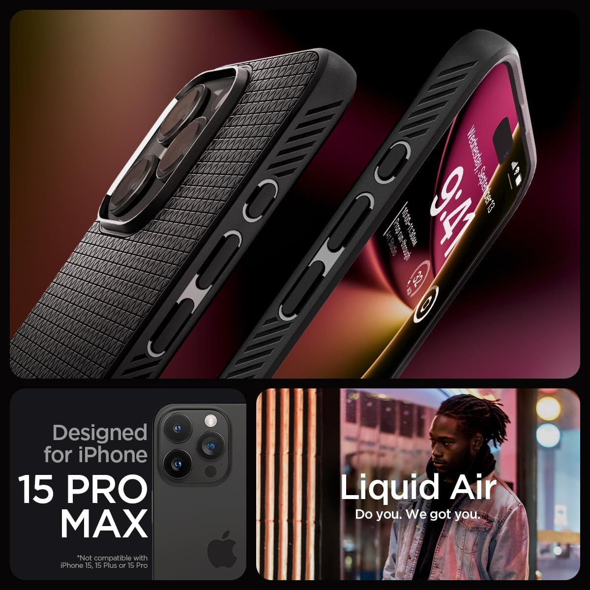 Spigen Liquid Air Matte Black Case - For iPhone 15 Pro Max - mosaccessories
