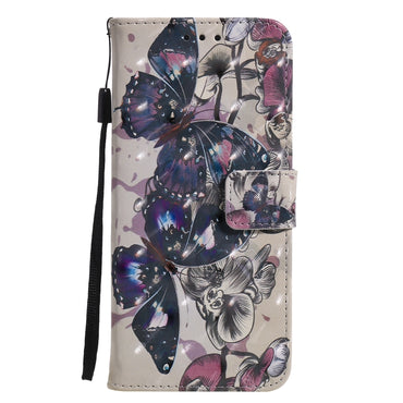 3D Painting Flip Leather Case with Card Slot & Lanyard (Black Butterflies) - For Samsung Galaxy S20 FE - mosaccessories