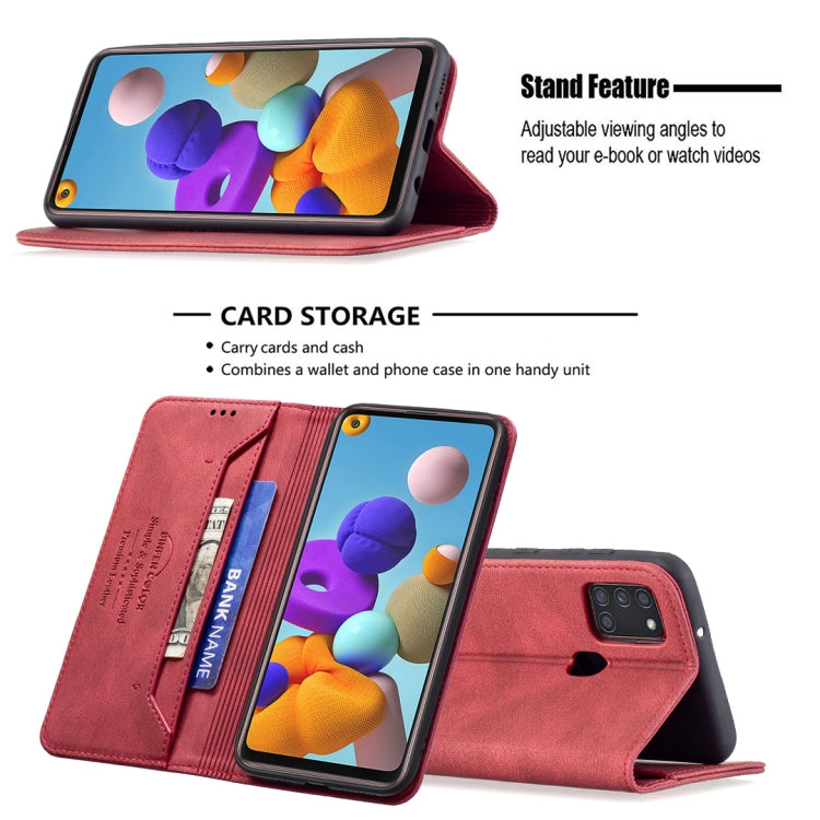 Magnetic RFID Blocking Anti-Theft PU Leather Wallet Case - For Samsung Galaxy A21s - mosaccessories