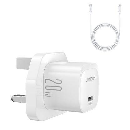 JOYROOM JR-TCF02 PD Type-C 20W White Mini Charger (UK Plug) with 1m Type-C to 8-Pin Cable - mosaccessories