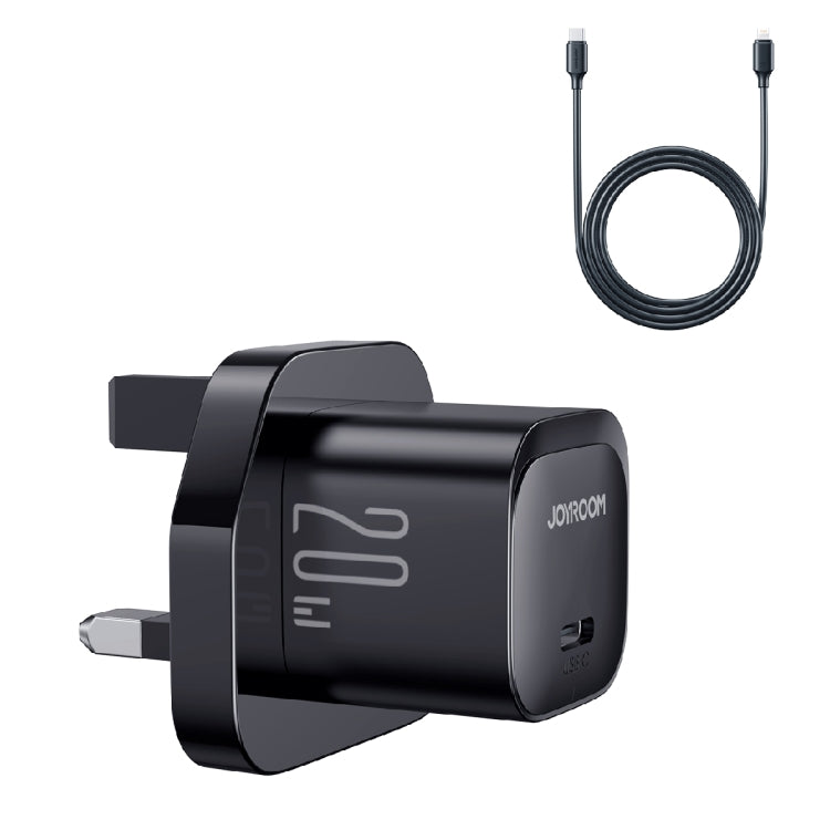 JOYROOM JR-TCF02 PD Type-C 20W Black Mini Charger (UK Plug) with 1m Type-C to 8-Pin Cable - mosaccessories