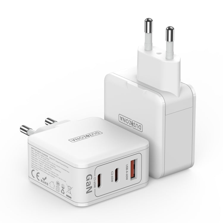 DUZZONA T9 65W Dual USB-C + USB White Mains Fast Charger (EU Plug) - mosaccessories