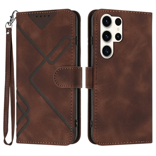Line Pattern Skin Feel Leather Flip Phone Case - For Samsung Galaxy S23 Ultra - mosaccessories