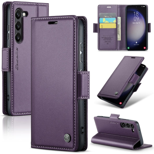 CaseMe Butterfly Buckle Litchi Texture RFID Anti-theft Wallet Phone Case (Pearly Purple) - For Samsung Galaxy S23 - mosaccessories