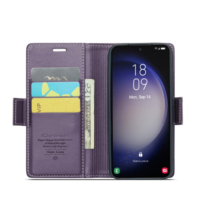 CaseMe Butterfly Buckle Litchi Texture RFID Anti-theft Wallet Phone Case (Pearly Purple) - For Samsung Galaxy S23 - mosaccessories