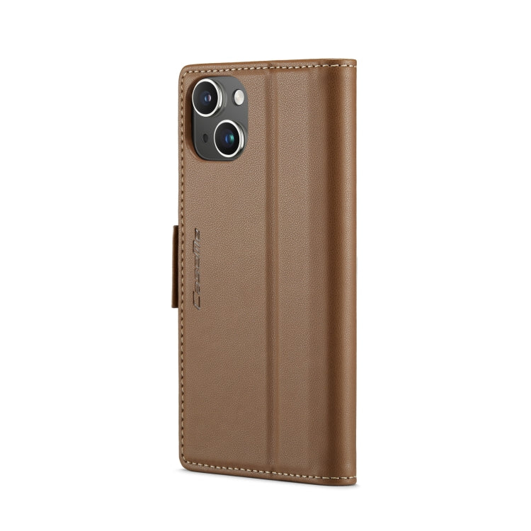 CaseMe Butterfly Buckle Litchi Texture RFID Anti-theft Wallet Phone Case (Brown) - For iPhone 14 - mosaccessories