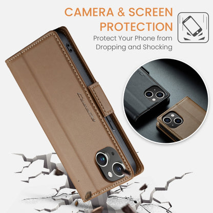 CaseMe Butterfly Buckle Litchi Texture RFID Anti-theft Wallet Phone Case (Brown) - For iPhone 14 - mosaccessories