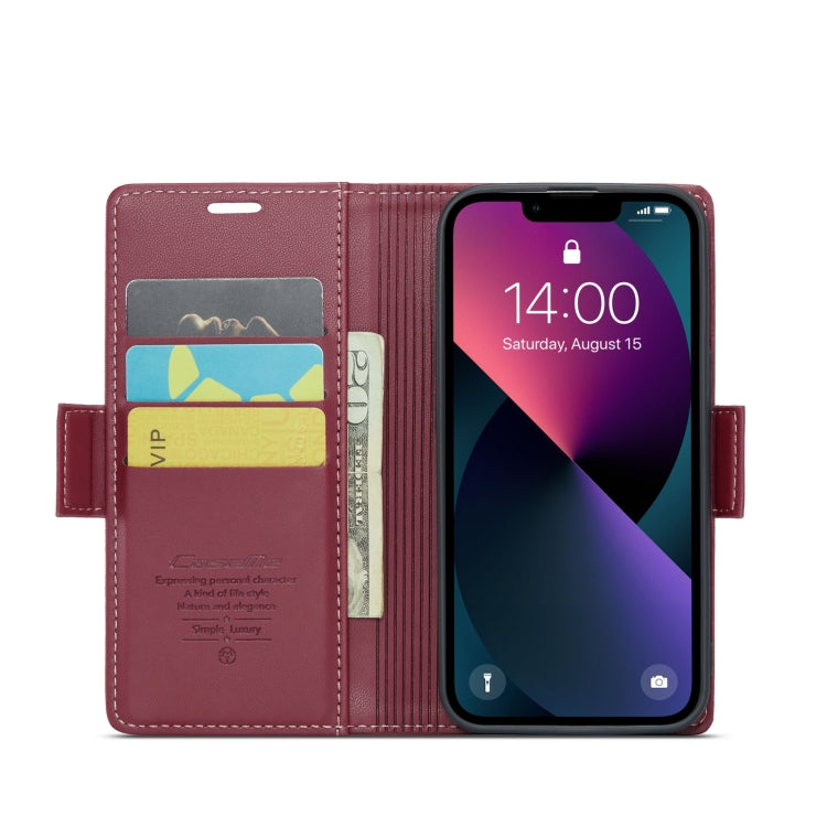 CaseMe Butterfly Buckle Litchi Texture RFID Anti-theft Wallet Phone Case (Wine Red) - For iPhone 14 - mosaccessories