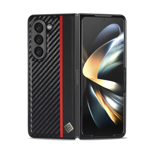 LC.IMEEKE Carbon Fiber PU + TPU Leather Black Case - For Samsung Galaxy Z Fold5 - mosaccessories