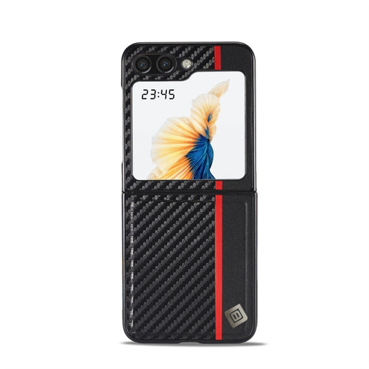 LC.IMEEKE Carbon Fiber PU + TPU Leather Black Case - For Samsung Galaxy Z Flip5 - mosaccessories