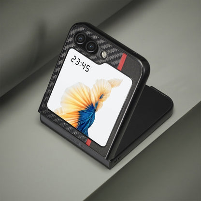 LC.IMEEKE Carbon Fiber PU + TPU Leather Black Case - For Samsung Galaxy Z Flip5 - mosaccessories