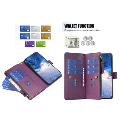 9 Card Slots Zipper Wallet Leather Flip Case - For Samsung Galaxy S23 Ultra - mosaccessories