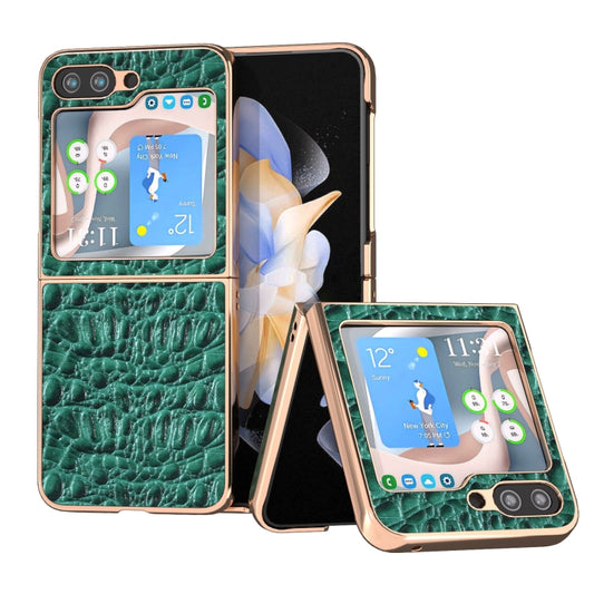 Sky Series Nano Electroplating Genuine Leather Phone Case - For Samsung Galaxy Z Flip5 - mosaccessories