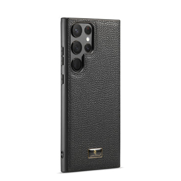 FIERRE SHANN Leather Texture Phone Back Cover Case Lychee Black - For Samsung Galaxy S24 Ultra - MosAccessories.co.uk