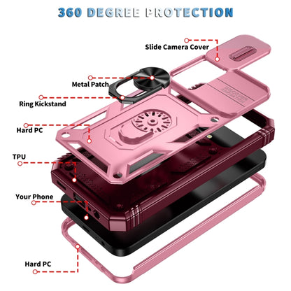 Sliding Camshield TPU + PC Pink/Rose Red Phone Case with Holder - For Samsung Galaxy A15 - MosAccessories.co.uk