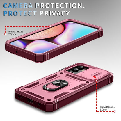 Sliding Camshield TPU + PC Pink/Rose Red Phone Case with Holder - For Samsung Galaxy A15 - MosAccessories.co.uk