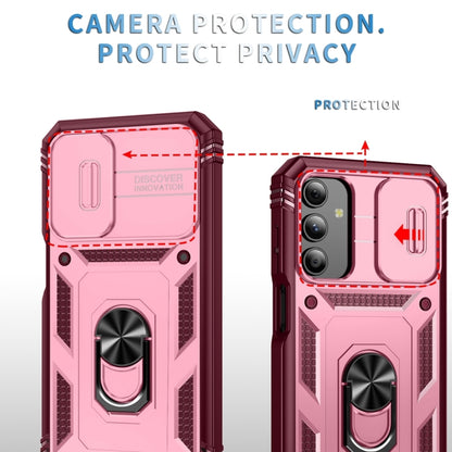 Sliding Camshield TPU + PC Pink/Rose Red Phone Case with Holder - For Samsung Galaxy A15 - MosAccessories.co.uk