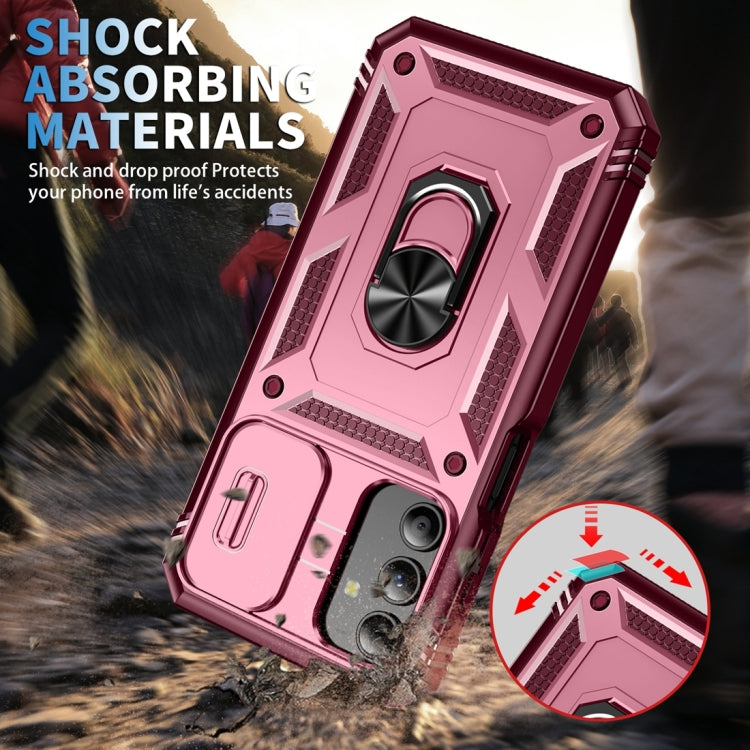 Sliding Camshield TPU + PC Pink/Rose Red Phone Case with Holder - For Samsung Galaxy A15 - MosAccessories.co.uk