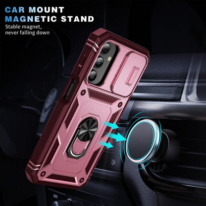 Sliding Camshield TPU + PC Pink/Rose Red Phone Case with Holder - For Samsung Galaxy A15 - MosAccessories.co.uk