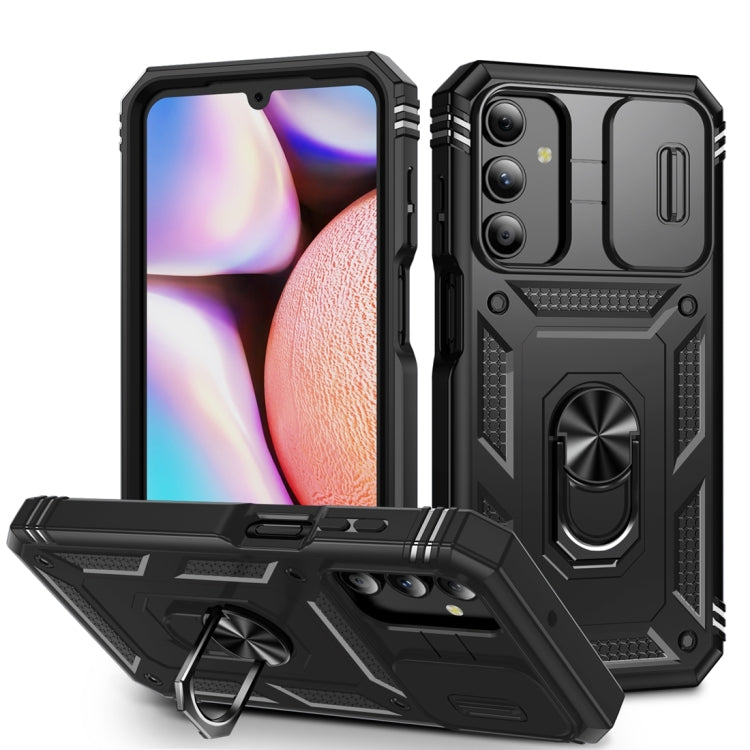 Sliding Camshield TPU + PC Black Phone Case with Holder - For Samsung Galaxy A15 - MosAccessories.co.uk