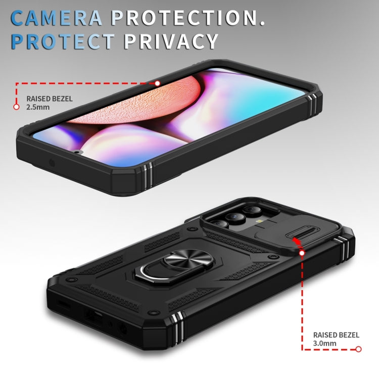 Sliding Camshield TPU + PC Black Phone Case with Holder - For Samsung Galaxy A15 - MosAccessories.co.uk