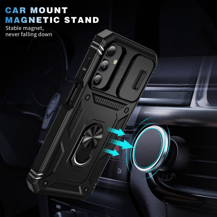 Sliding Camshield TPU + PC Black Phone Case with Holder - For Samsung Galaxy A15 - MosAccessories.co.uk