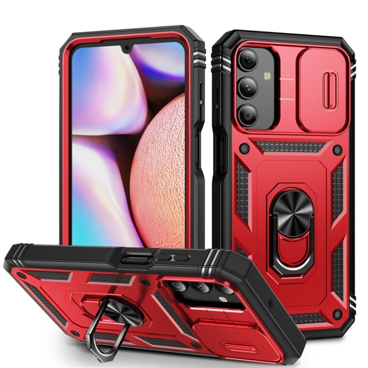 Sliding Camshield TPU + PC Red/Black Phone Case with Holder - For Samsung Galaxy A15 - MosAccessories.co.uk