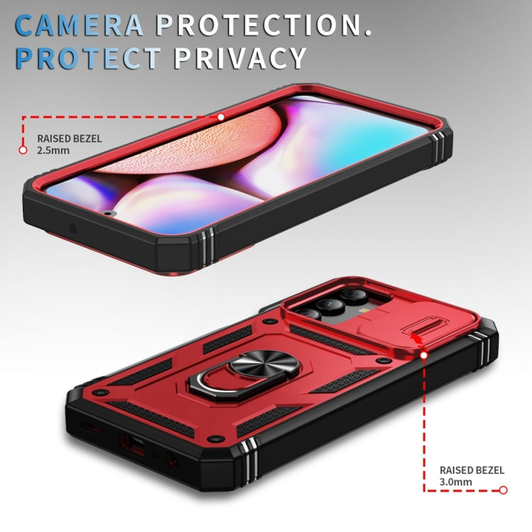 Sliding Camshield TPU + PC Red/Black Phone Case with Holder - For Samsung Galaxy A15 - MosAccessories.co.uk