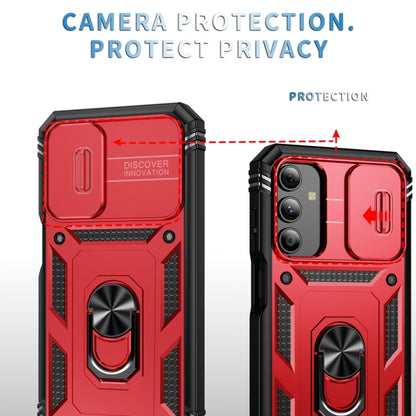 Sliding Camshield TPU + PC Red/Black Phone Case with Holder - For Samsung Galaxy A15 - MosAccessories.co.uk