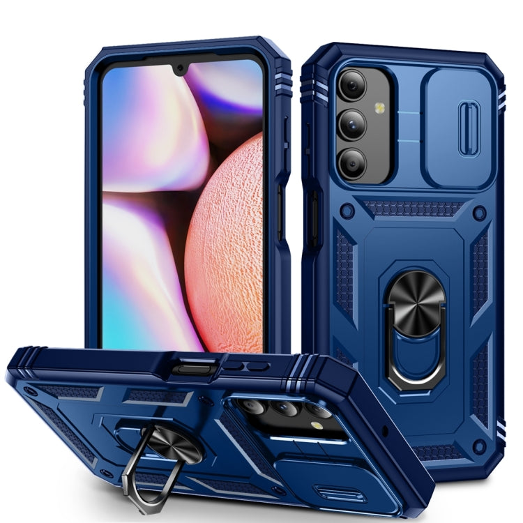 Sliding Camshield TPU + PC Navy Blue Phone Case with Holder - For Samsung Galaxy A15 - MosAccessories.co.uk