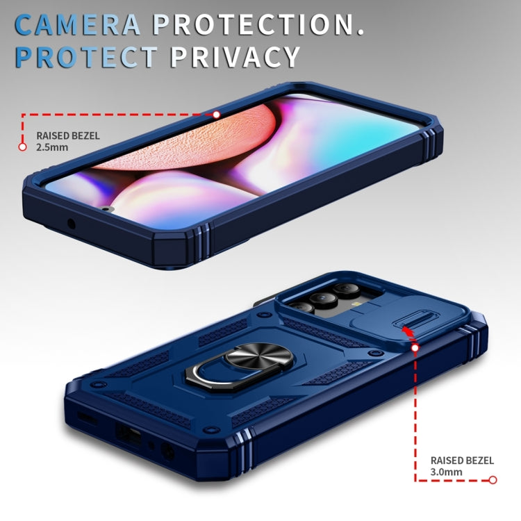 Sliding Camshield TPU + PC Navy Blue Phone Case with Holder - For Samsung Galaxy A15 - MosAccessories.co.uk