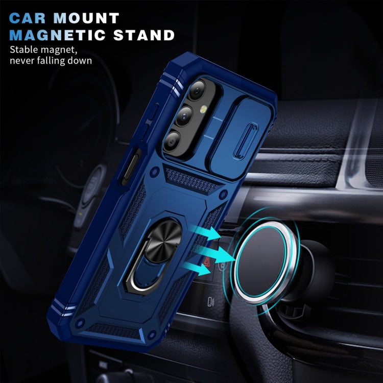 Sliding Camshield TPU + PC Navy Blue Phone Case with Holder - For Samsung Galaxy A15 - MosAccessories.co.uk