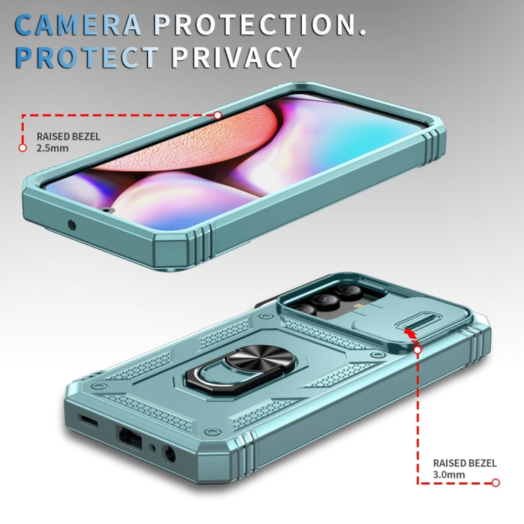 Sliding Camshield TPU + PC Green Phone Case with Holder - For Samsung Galaxy A15 - MosAccessories.co.uk