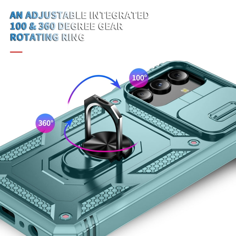 Sliding Camshield TPU + PC Green Phone Case with Holder - For Samsung Galaxy A15 - MosAccessories.co.uk