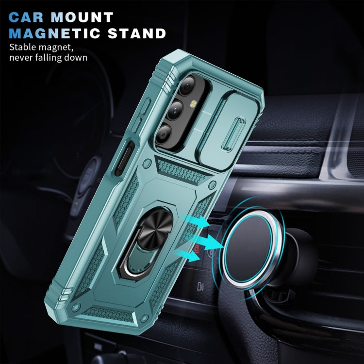 Sliding Camshield TPU + PC Green Phone Case with Holder - For Samsung Galaxy A15 - MosAccessories.co.uk