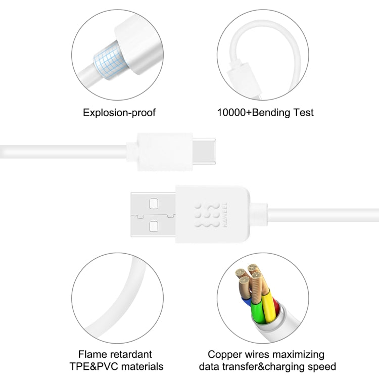 Haweel USB-C / Type-C to USB 2.0 White Data & Charging Cable - 3m - mosaccessories