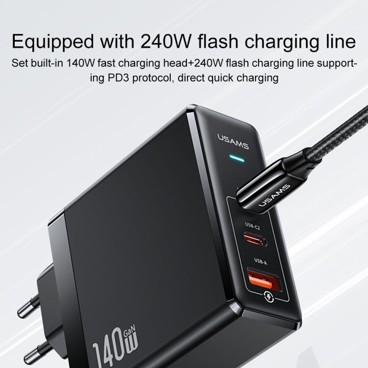 Usams 140W 3 USB-C Interfaces GaN Black Fast Charger Set (EU Plug) - mosaccessories